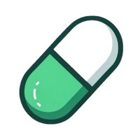 a green pill icon on a black background